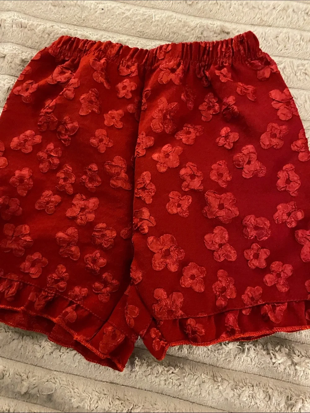 NWOT, Girls Summer Outfit White Top and Deep Red Embroidered Shorts